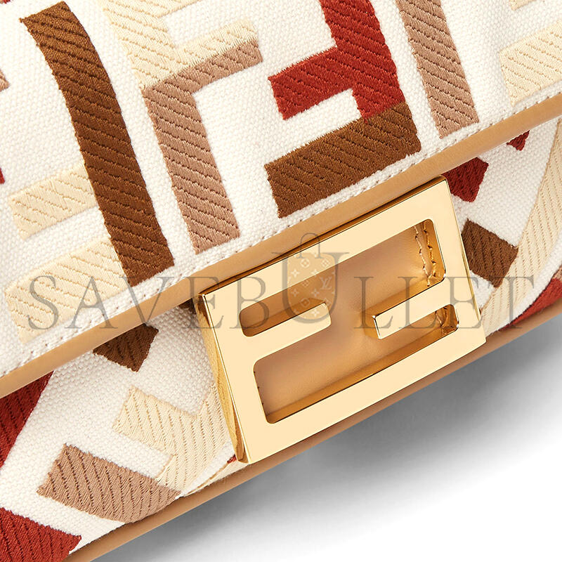 FENDI BAGUETTE MINI CANVAS BAG WITH MULTICOLOUR FF EMBROIDERY 8BS017AYDFF1TVK (20*13*5cm)